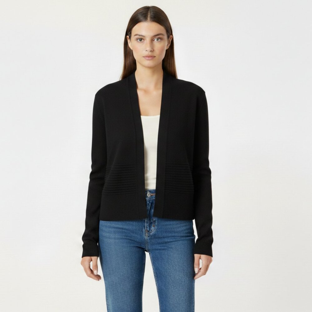 89th & Madison Women's S S/P Black Open Front Cardigan Sweater Lightweight Knit